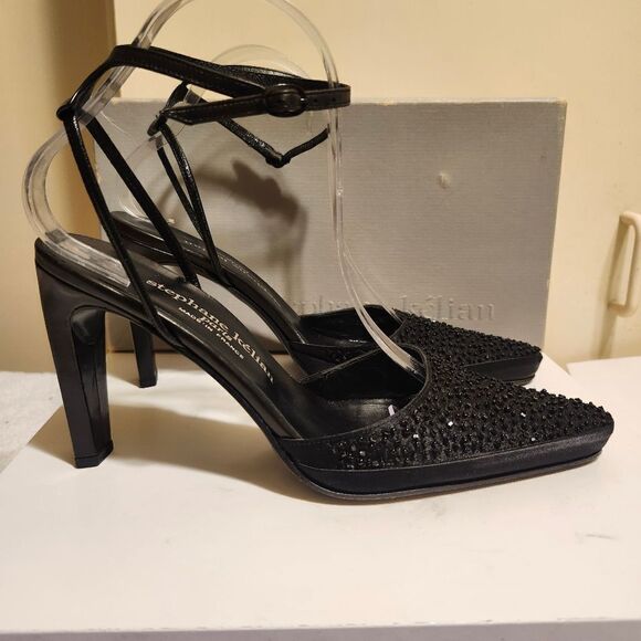 STEPHANIE KÉLIAN PARIS Black Beaded Silk/Leather Pumps Sz.9 Ret.$495 in Box - Picture 7 of 12